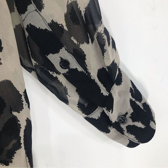 TopShop Tan Black Animal Print Semi Sheer Long Sleeve Button Up Tunic Blouse - Picture 11 of 16